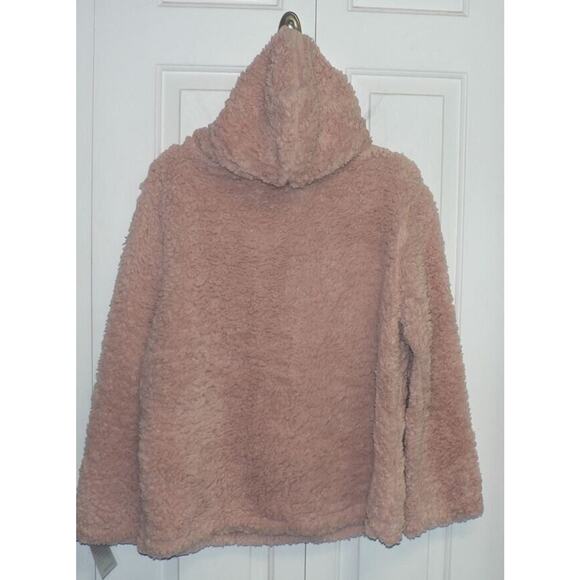 Forgotten Grace Women's Hooded Quarter Zip Faux Shearling Pullover Blush Large - Picture 6 of 6